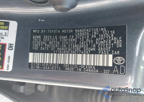 2017 Toyota Corolla Se z USA, uszkodzony, nr VIN 2T1BURHE3HC774097